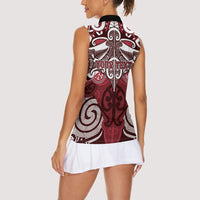 Personalised Maori Te Arawa Women Sleeveless Polo Shirt Silver Fern Kowhaiwhai Art