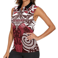 Personalised Maori Te Arawa Women Sleeveless Polo Shirt Silver Fern Kowhaiwhai Art