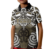 Personalised Maori Waikato Tainui Kid Polo Shirt Silver Fern Kowhaiwhai Art
