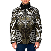 Personalised Maori Waikato Tainui Padded Jacket Silver Fern Kowhaiwhai Art LT01 Men Muted Gold - Polynesian Pride