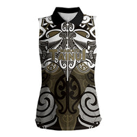 Personalised Maori Waikato Tainui Women Sleeveless Polo Shirt Silver Fern Kowhaiwhai Art