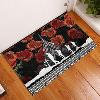 New Zealand ANZAC Day Rubber Doormat Poppy With Polynesian Pattern LT01 Black - Polynesian Pride