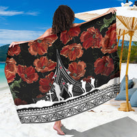 New Zealand ANZAC Day Sarong Poppy With Polynesian Pattern LT01 One Size 44 x 66 inches Black - Polynesian Pride