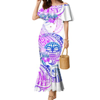 Kia Ora Maori New Zealand Pastel Family Matching Mermaid Dress and Hawaiian Shirt Sun Ta Moko Lilac Version LT01 Mom's Dress Purple - Polynesian Pride