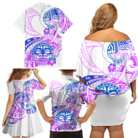 Kia Ora Maori New Zealand Pastel Family Matching Off Shoulder Short Dress and Hawaiian Shirt Sun Ta Moko Lilac Version LT01 - Polynesian Pride