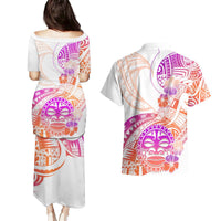 Kia Ora Maori New Zealand Pastel Couples Matching Puletasi Dress and Hawaiian Shirt Sun Ta Moko Sunset Version LT01 - Polynesian Pride