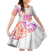 Kia Ora Maori New Zealand Pastel Family Matching Long Sleeve Bodycon Dress and Hawaiian Shirt Sun Ta Moko Sunset Version LT01 Daughter's Dress Orange - Polynesian Pride