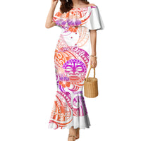 Kia Ora Maori New Zealand Pastel Family Matching Mermaid Dress and Hawaiian Shirt Sun Ta Moko Sunset Version LT01 Mom's Dress Orange - Polynesian Pride