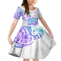 Kia Ora Maori New Zealand Pastel Family Matching Mermaid Dress and Hawaiian Shirt Sun Ta Moko Violet Version LT01 Daughter's Dress Purple - Polynesian Pride