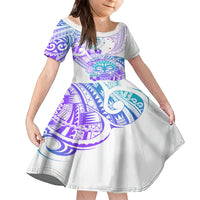 Kia Ora Maori New Zealand Pastel Family Matching Off Shoulder Long Sleeve Dress and Hawaiian Shirt Sun Ta Moko Violet Version LT01 Daughter's Dress Purple - Polynesian Pride