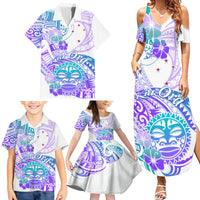 Kia Ora Maori New Zealand Pastel Family Matching Summer Maxi Dress and Hawaiian Shirt Sun Ta Moko Violet Version LT01 - Polynesian Pride