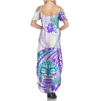 Kia Ora Maori New Zealand Pastel Summer Maxi Dress Sun Ta Moko Violet Version LT01 - Polynesian Pride