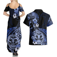 Aotearoa Kia Ora New Zealand Ta Moko Blue Version Couples Matching Summer Maxi Dress and Hawaiian Shirt LT01 - Polynesian Pride