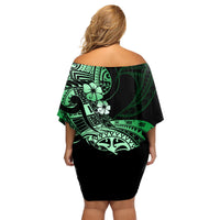 Aotearoa Kia Ora New Zealand Ta Moko Green Version Family Matching Off Shoulder Short Dress and Hawaiian Shirt LT01 - Polynesian Pride