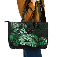 Aotearoa Kia Ora New Zealand Ta Moko Green Version Leather Tote Bag LT01 - Polynesian Pride