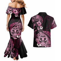 Aotearoa Kia Ora New Zealand Ta Moko Pink Version Couples Matching Mermaid Dress and Hawaiian Shirt LT01 - Polynesian Pride