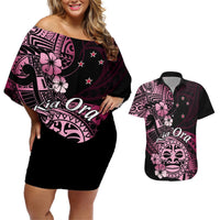 Aotearoa Kia Ora New Zealand Ta Moko Pink Version Couples Matching Off Shoulder Short Dress and Hawaiian Shirt LT01 Pink - Polynesian Pride