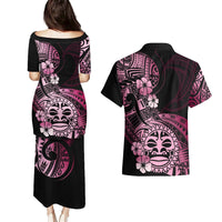 Aotearoa Kia Ora New Zealand Ta Moko Pink Version Couples Matching Puletasi Dress and Hawaiian Shirt LT01 - Polynesian Pride