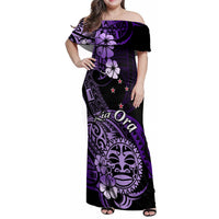 Aotearoa Kia Ora New Zealand Ta Moko Purple Version Family Matching Off Shoulder Maxi Dress and Hawaiian Shirt LT01 Mom's Dress Purple - Polynesian Pride