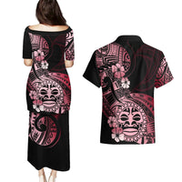 Aotearoa Kia Ora New Zealand Ta Moko Red Version Couples Matching Puletasi Dress and Hawaiian Shirt LT01 - Polynesian Pride
