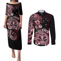 Aotearoa Kia Ora New Zealand Ta Moko Red Version Couples Matching Puletasi Dress and Long Sleeve Button Shirt LT01 Red - Polynesian Pride