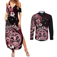 Aotearoa Kia Ora New Zealand Ta Moko Red Version Couples Matching Summer Maxi Dress and Long Sleeve Button Shirt LT01 Red - Polynesian Pride