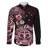 Aotearoa Kia Ora New Zealand Ta Moko Red Version Family Matching Off Shoulder Long Sleeve Dress and Hawaiian Shirt LT01 Dad's Shirt - Long Sleeve Red - Polynesian Pride