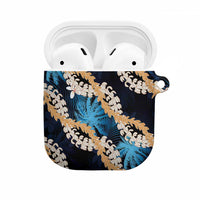 Puakenikeni Maile Lei AirPods Case Frangipani Blue Tropical Leaves