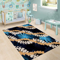 Puakenikeni Maile Lei Area Rug Frangipani Blue Tropical Leaves
