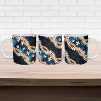 Puakenikeni Maile Lei Ceramic Mug Frangipani Blue Tropical Leaves