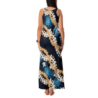 Puakenikeni Maile Lei Family Matching Tank Maxi Dress and Hawaiian Shirt Frangipani Blue Tropical Leaves LT01 - Polynesian Pride