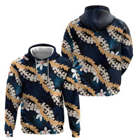 Puakenikeni Maile Lei Hoodie Frangipani Blue Tropical Leaves