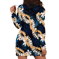 Puakenikeni Maile Lei Hoodie Dress Frangipani Blue Tropical Leaves