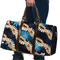 Puakenikeni Maile Lei Travel Bag Frangipani Blue Tropical Leaves