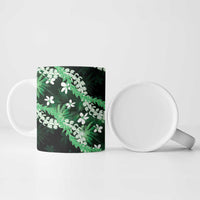 Puakenikeni Maile Lei Ceramic Mug Frangipani Green Tropical Leaves