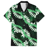 Puakenikeni Maile Lei Family Matching Off Shoulder Short Dress and Hawaiian Shirt Frangipani Green Tropical Leaves LT01 Dad's Shirt - Short Sleeve Green - Polynesian Pride