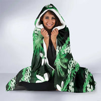 Puakenikeni Maile Lei Hooded Blanket Frangipani Green Tropical Leaves