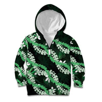 Puakenikeni Maile Lei Kid Hoodie Frangipani Green Tropical Leaves