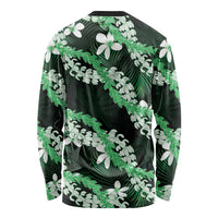 Puakenikeni Maile Lei Long Sleeve Shirt Frangipani Green Tropical Leaves
