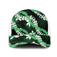 Puakenikeni Maile Lei Mesh Trucker Cap Frangipani Green Tropical Leaves
