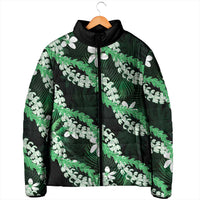 Puakenikeni Maile Lei Padded Jacket Frangipani Green Tropical Leaves