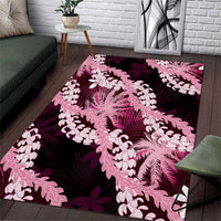 Puakenikeni Maile Lei Area Rug Frangipani Pink Tropical Leaves