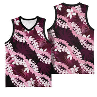 Puakenikeni Maile Lei Basketball Jersey Frangipani Pink Tropical Leaves