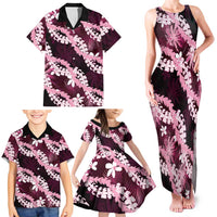 Puakenikeni Maile Lei Family Matching Tank Maxi Dress and Hawaiian Shirt Frangipani Pink Tropical Leaves LT01 - Polynesian Pride