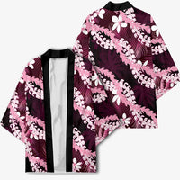 Puakenikeni Maile Lei Kimono Frangipani Pink Tropical Leaves