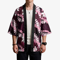 Puakenikeni Maile Lei Kimono Frangipani Pink Tropical Leaves