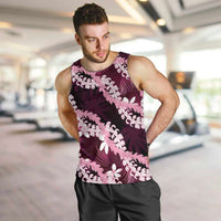 Puakenikeni Maile Lei Men Tank Top Frangipani Pink Tropical Leaves