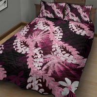 Puakenikeni Maile Lei Quilt Bed Set Frangipani Pink Tropical Leaves