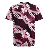 Puakenikeni Maile Lei Rugby Jersey Frangipani Pink Tropical Leaves