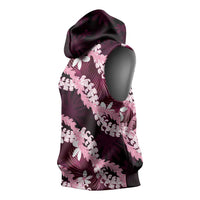 Puakenikeni Maile Lei Sleeveless Hoodie Frangipani Pink Tropical Leaves